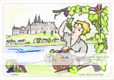 Meißen – Wein, Burg und Dom
Auf der einen Seite die Weinbeeren, die zum berühmten Meißner Wein gekeltert werden, auf der anderen Seite die Burg und der Dom, die Wahrzeichen von Meißen – beides vereint an der Elbe. Viele Gestaltungsmöglichkeiten für die vorgezeichneten Motive und Platz für eigene Ideen, die das Bild weiter beleben können. Ausgemalt von Laura, 11 Jahre