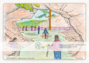 Die Postkarte zum Ausmalen; Postkarte Kuhstall Sächsische Schweiz. Felstor, eine der größten Höhlen der
Sächsischen Schweiz und ein beliebtes
Ausflugsziel mit Resten einer mittelalterlichen
Burganlage. Hat sich vielleicht
ein Ritter unter die Besucher gemischt?
Und was gibt es Leckeres zur Stärkung
für den Weiterweg? – Motiv zum Ausmalen,
durch die großen Flächen auch für
weniger geübte Maler, das Platz zum
Ergänzen eigener Ideen lässt.