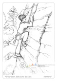 Die Postkarte zum Ausmalen; Postkarte Kletterer. An den Felsen der
Sächsisch-Böhmischen
Schweiz wird seit ca. 150
Jahren aus sportlichen
Motiven geklettert.
Hast du bei einem
Ausflug Kletterer beobachtet?
Oder hast du
vielleicht selbst schon
einmal das Klettern
probiert?